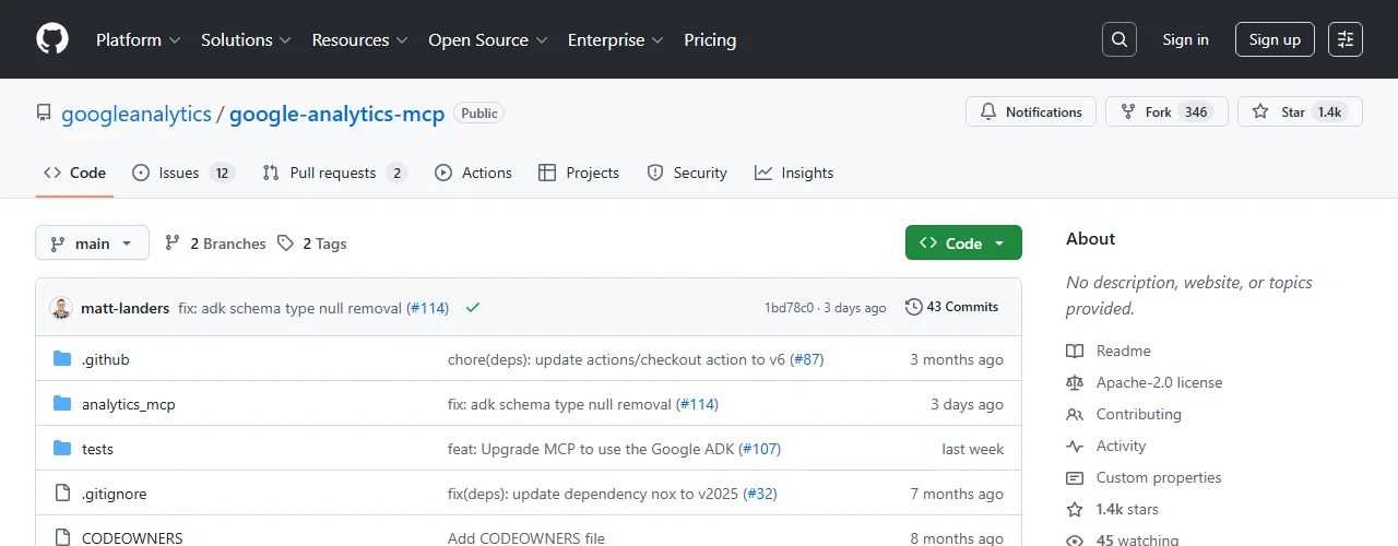 Screenshot of the Google Analytics MCP repository header