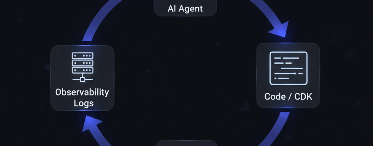 Diagram of an autonomous feedback loop connecting an AI Agent to Code and AWS