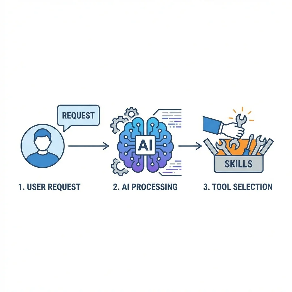 Diagram showing user request flow to agent and skill selection